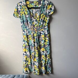 Boden flower Leaf Print Midi Dress multi colored 8R